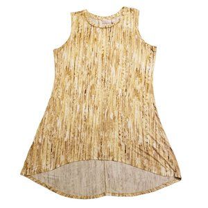LOGO Layers S Cream Tan Shirt Top Hi Low Stretch Knit Sleeveless Tunic‎
